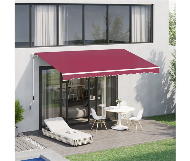 Toldo Manual Plegable Poliéster, Metal Outsunny 395x245 Rojo