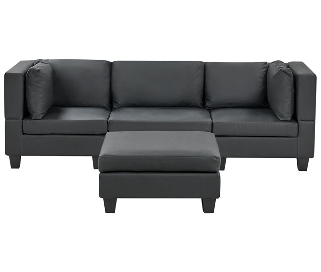 Beliani Sofá con reposapiés Piel sintética UNSTAD Negro