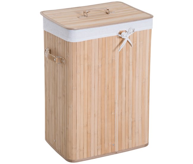 Cesto para Ropa Sucia Bambú, PU, bolsa de lona HOMCOM Beige