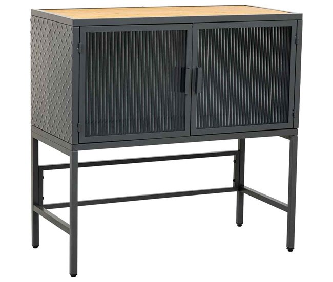 Aparador de vidrio, metal y madera 2 puertas Negro