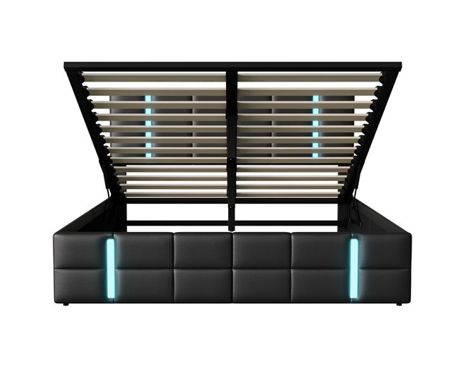Cama, LED, USB, Tipo-c, Cama juvenil, Cama doble 167x205 Negro
