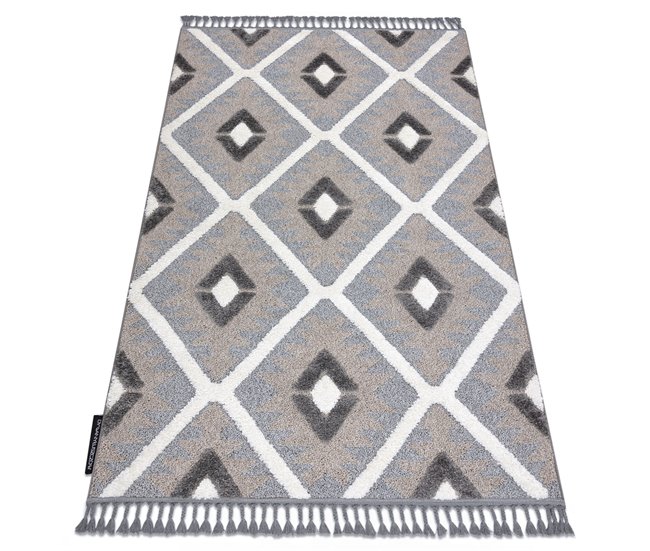 Alfombra MAROC P651 Diamantes Franjas Bereber marroquí Shaggy 180x270 Gris