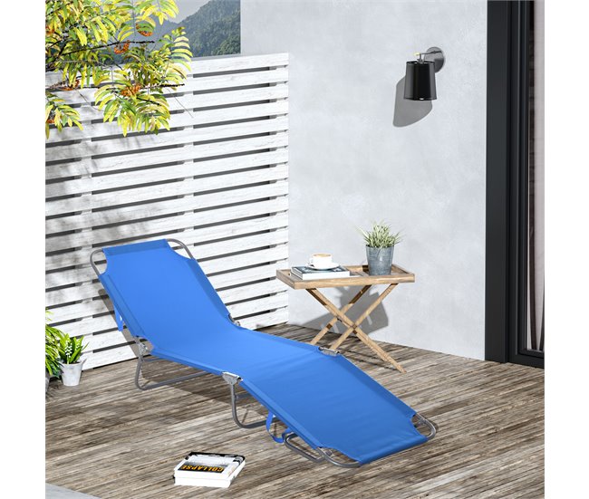 Tumbona Plegable Metal, Tela Oxford Outsunny Azul
