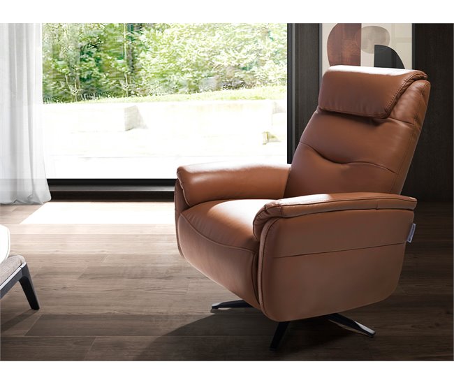 Sillón relax giratorio tapizado en piel Marron