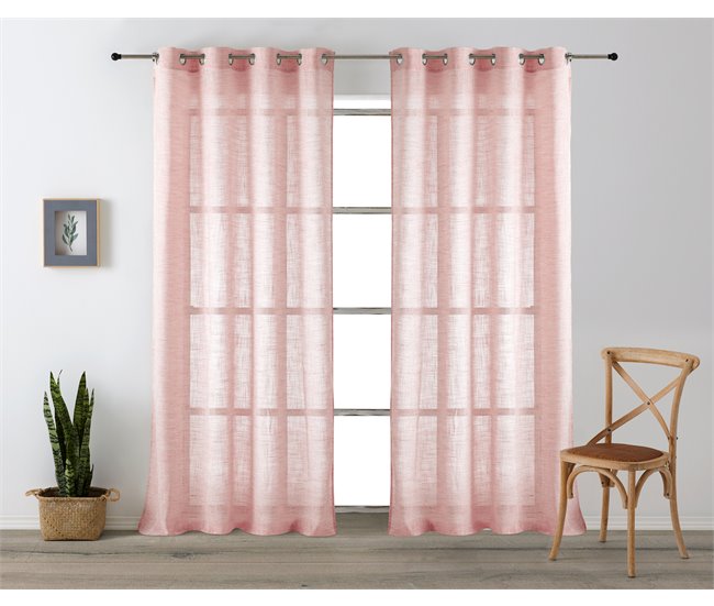 Vipalia Pack 2 Unidades Cortinas confeccionadas visillo semitransparentes anillas metal 
