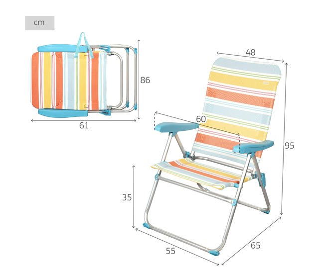 Aktive silla playa plegable aluminio 5 posiciones antivuelco Multicolor