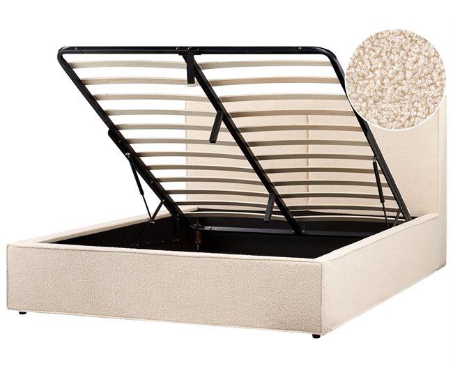 Beliani Cama con almacenaje Bouclé MOISSAC 177x224 Beige
