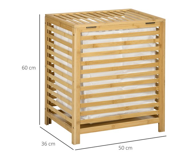 Cesto para Ropa Bambú, Poliéster con algodón HOMCOM, hogar - baño Marron