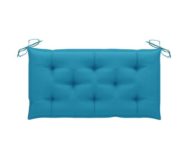 Banco de jardín madera maciza de teca y cojín 112x55 Azul Claro