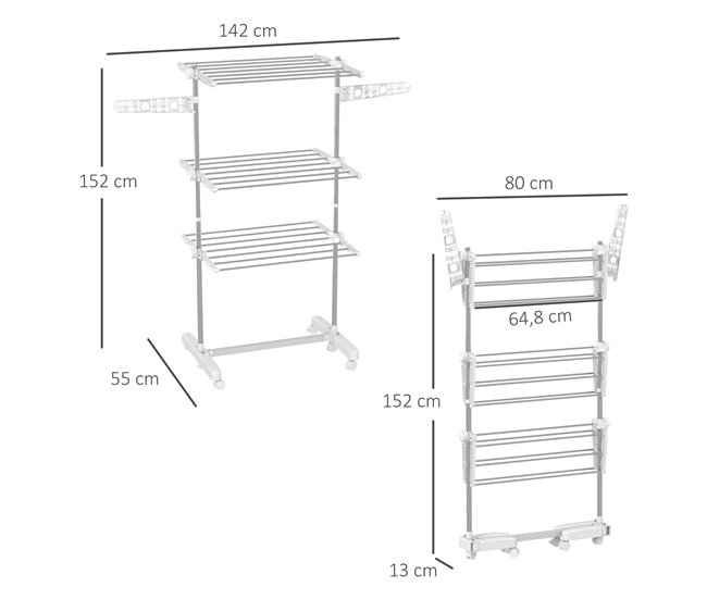 Tendedero Plegable ABS y Acero Inoxidable HOMCOM Gris