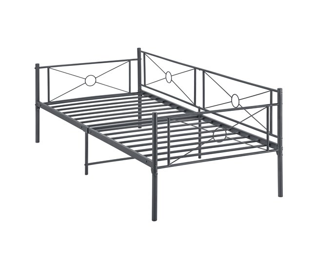 Cama Simple Alvesta con somier Reposacabezas metal 96x207 Gris Oscuro