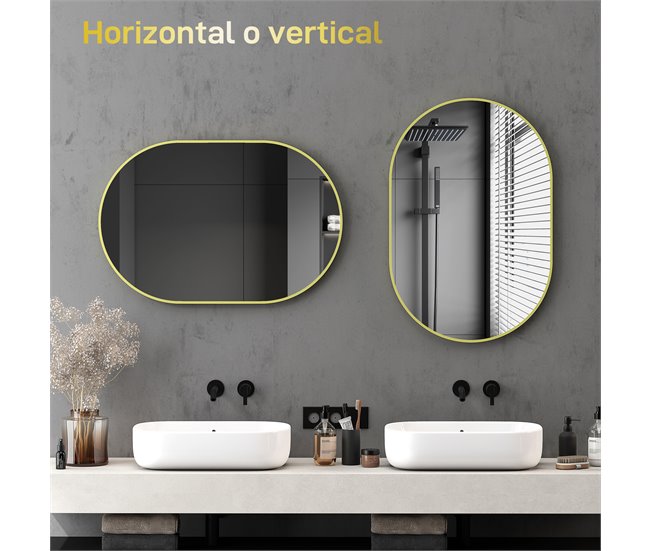 Espejo de Baño Vidrio, Aleación de Aluminio HOMCOM, hogar - baño Dorado