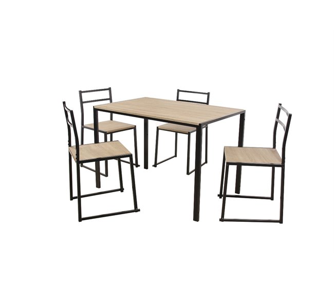 Conjunto de mesa y 4 sillas SIDNEY Negro/ Madera