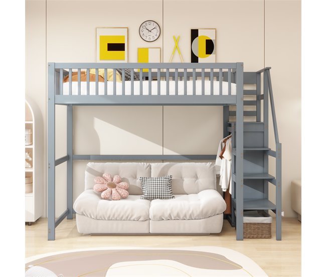 Cama alta para niños 245x95 Gris