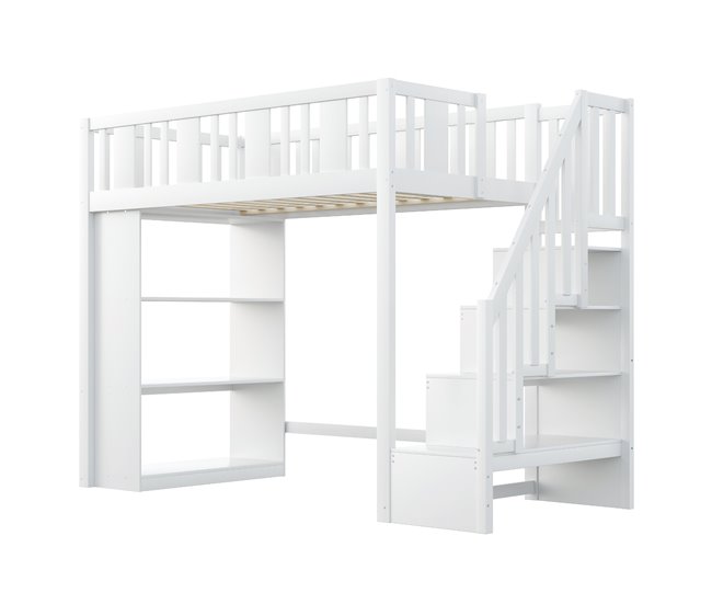 Cama alta para niños 95x253 Blanco