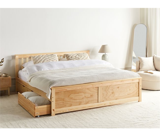 Beliani Cama con cajones Madera de pino OLENDON 169x206 Blanco
