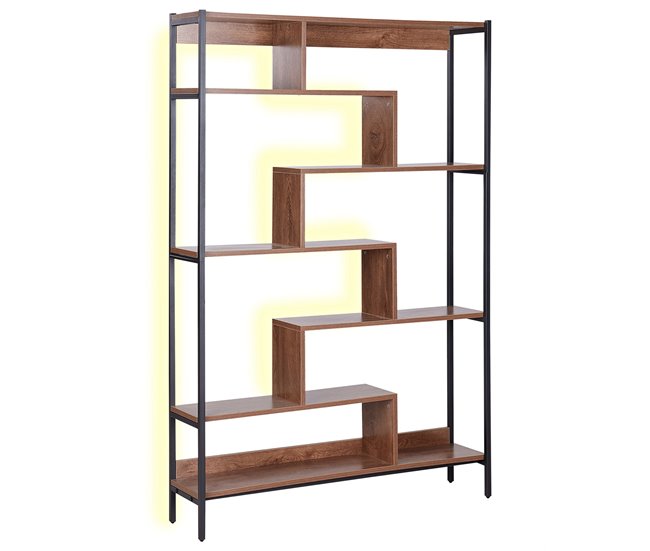 Estantería de 6 baldas LED de madera DAVEN Marron