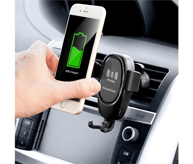 Soporte de Móvil con Cargador Inalámbrico para Coches Negro