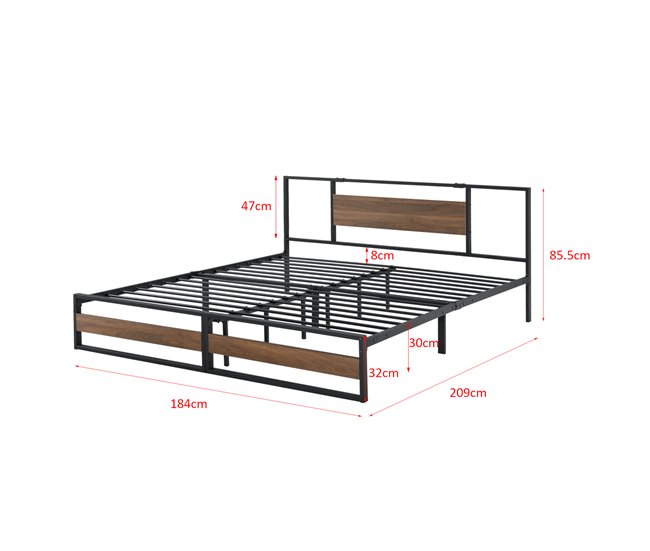 Cama doble Villach con somier - acero 184x209 Negro