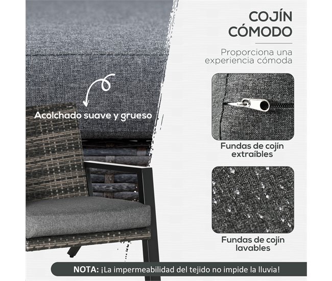 Muebles de Ratán Ratán PE, Poliéster, Espuma, Metal Outsunny Negro