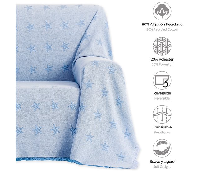 Vipalia Pack 2 Plaids Multiusos para Sofá o Cama. Modelo Estrellas Azul
