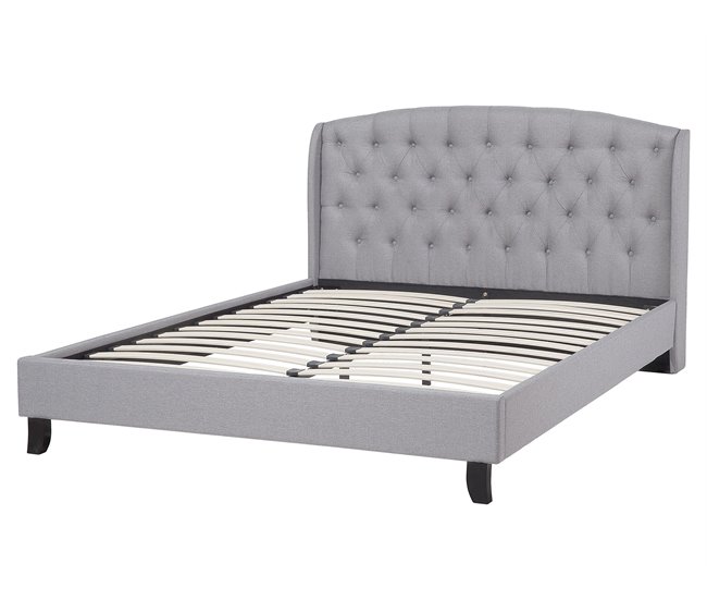 Beliani Cama con somier Poliéster BORDEAUX 221x169 Gris Claro