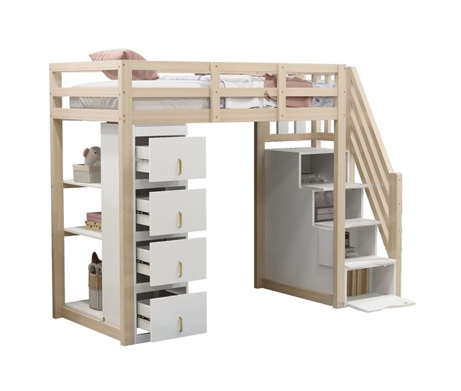 Cama alta para niños Natural/ Blanco