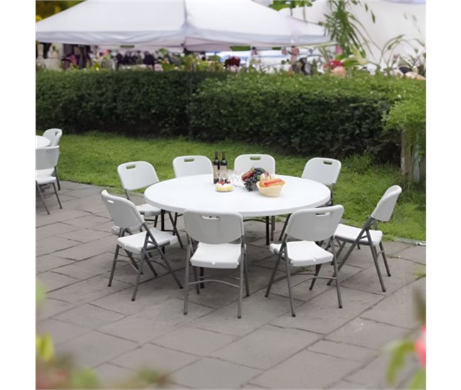 Mesa Plegable Redonda Efecto Granito Thinia Home 150x150 Blanco