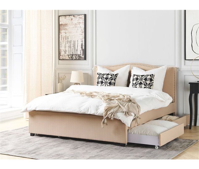 Beliani Cama con almacenaje Poliéster MONTPELLIER 167x213 Beige