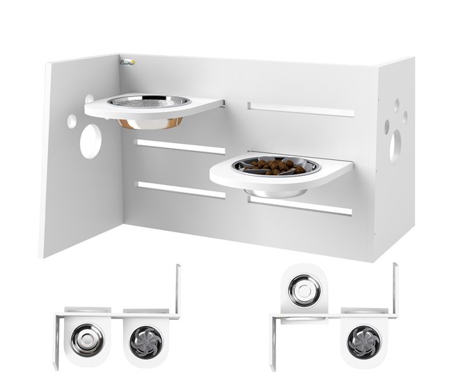 Comedero Perros Elevado MDF, Acero PawHut Blanco