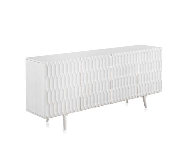 Aparador De Madera De Mango Con 4 Puertas Y Pies De Madera Blanco