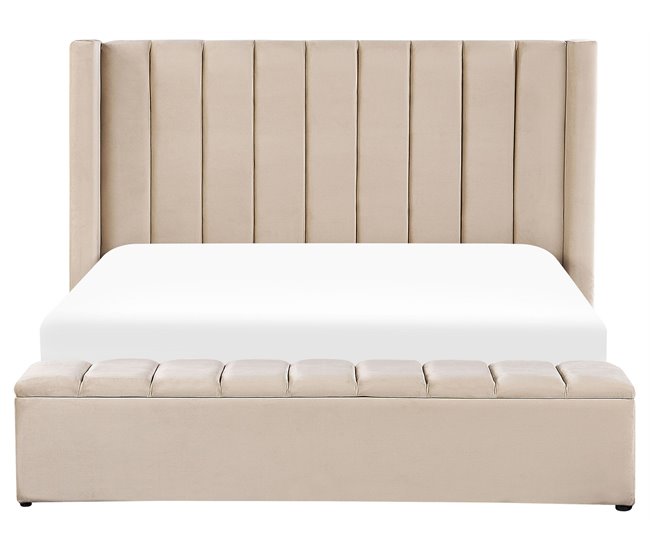 Beliani Cama con somier Terciopelo NOYERS 210x247 Beige