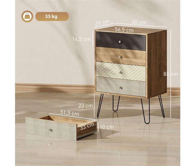 Cómoda Melamina de Madera, Acero HOMCOM Marron