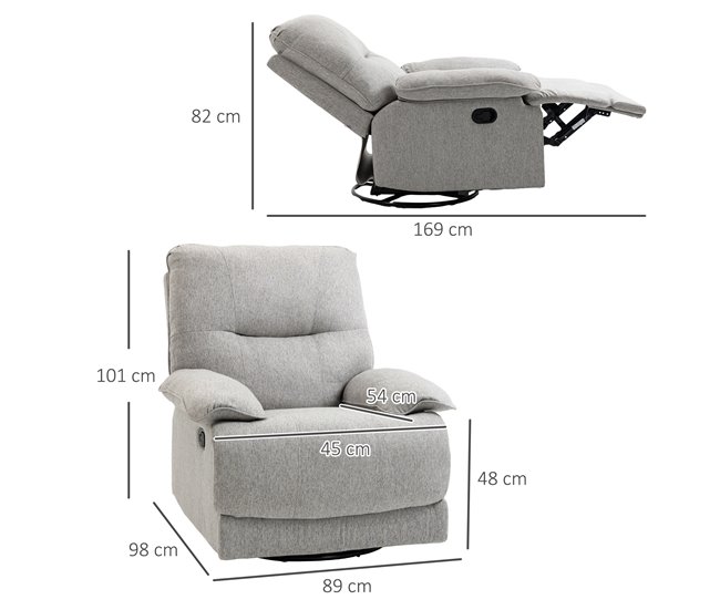Sillón Reclinable Poliéster, Espuma, Tablero Multicapa HOMCOM Gris