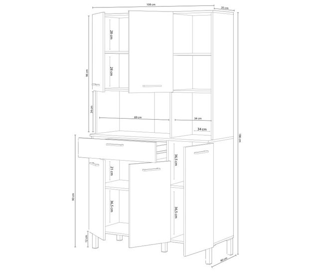 Alacena cocina Colin 5 Puertas 108 Natural/ Blanco