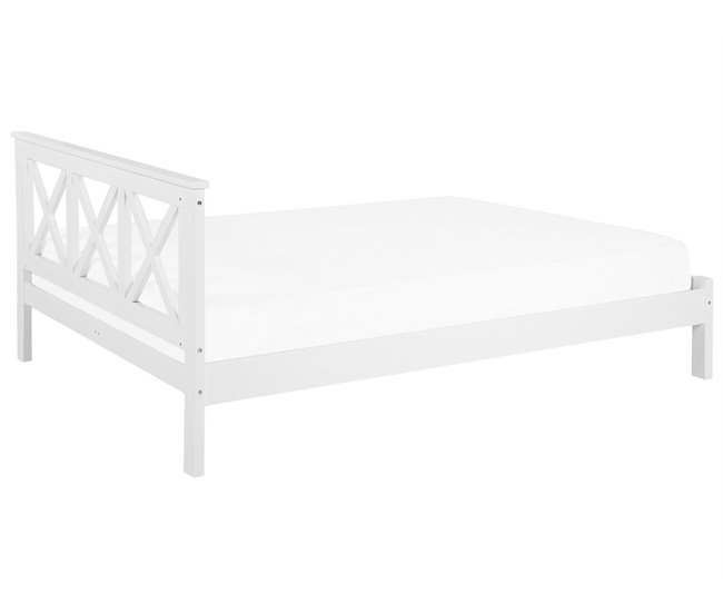 Beliani Cama con somier Madera de pino TANNAY 189x208 Blanco