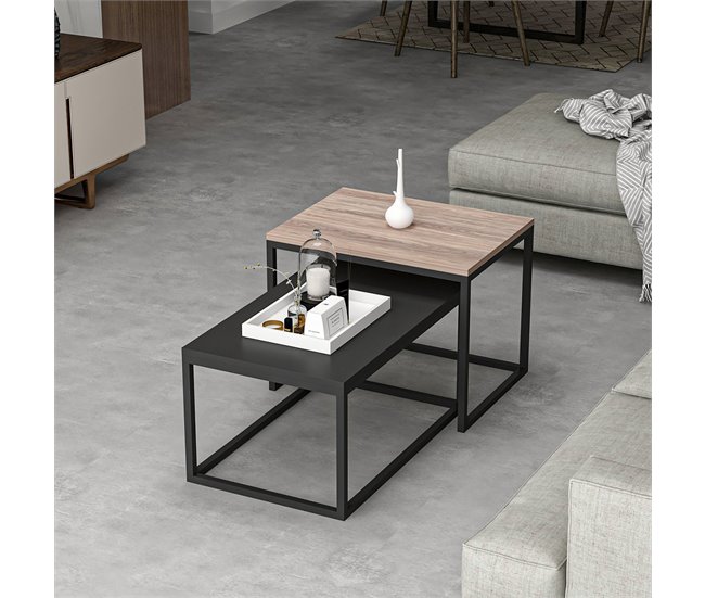 Set de 2 Mesas de Centro Nido Aabenraa metal/aglomerado 72x45 Roble