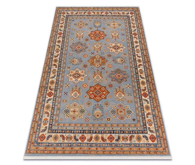 Alfombra KESHAN franjas Marco oriental 7683/53544 160x230 Azul