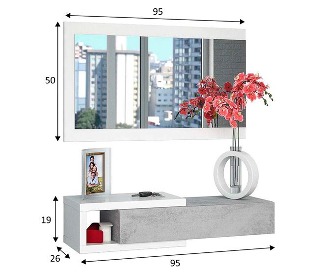 Recibidor Moon con 1 cajón y Espejo 95 Gris