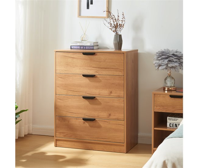 Aparador Varkaus con 4 cajones MDF 70 Natural/ Blanco