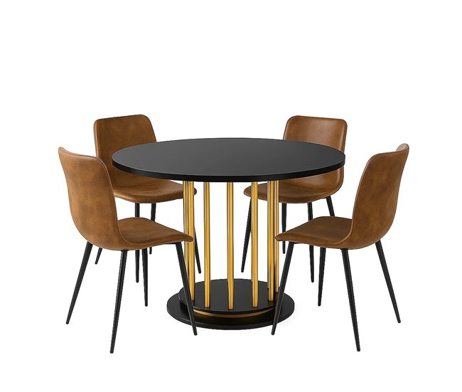 Conjunto mesa redonda mármol Negro