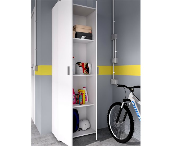 Armario multiusos 2 puertas efecto madera Blanco