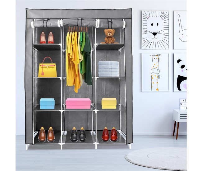 Armario Vestidor Tela Con Puertas Cremallera Nyana Home Gris