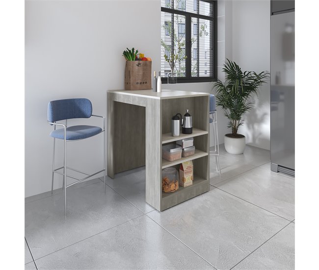 Mesa Auxiliar de cocina Portree en melamina con 2 estantes Blanco/ Gris