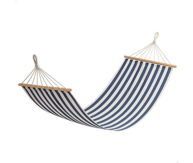 Aktive Hamaca colgante a rayas con soportes de madera Blanco/ Azul