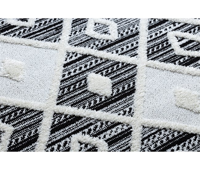 Alfombra MAROC P662 Diamantes Franjas Bereber marroquí Shaggy 140x190 Negro