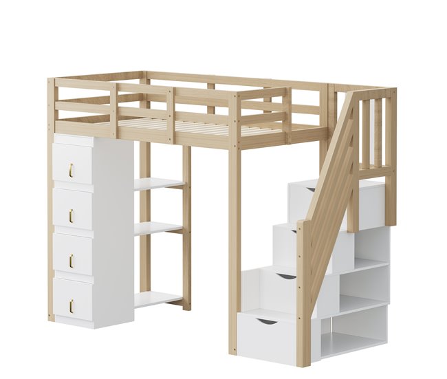 Cama alta para niños Natural/ Blanco