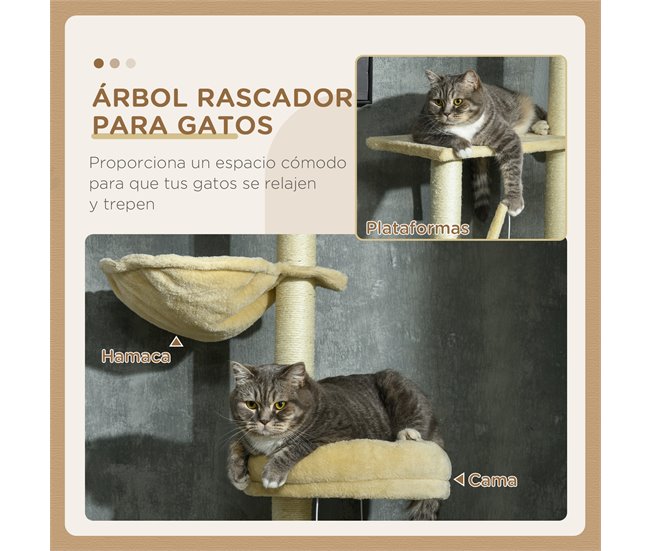 Árbol para Gatos Aglomerado de Madera, Felpa PawHut Crudo