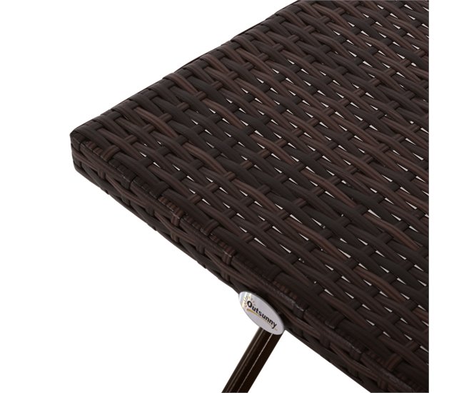 Mesa Cuadrada Plegable Ratán PE, Acero Outsunny 40x40 Marron