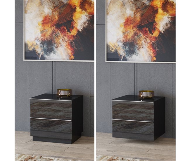 Mueble TV de suelo o pared 2 cajones Mathis 50 Negro